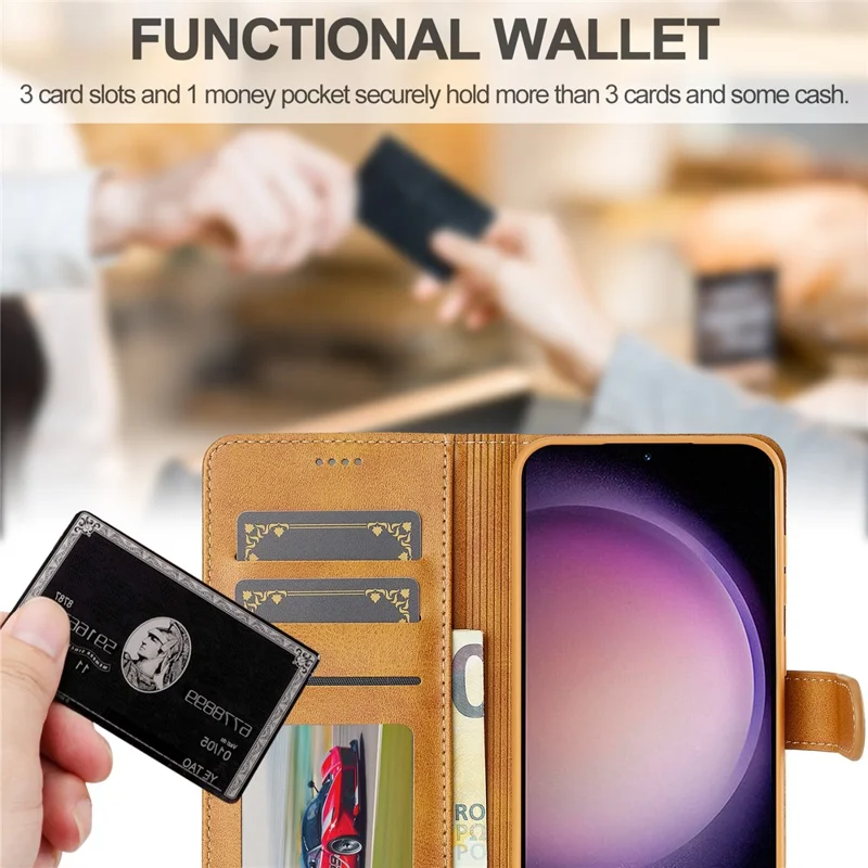 LC.IMEEKE Étui portefeuille pour Samsung Galaxy S26+ avec texture de cuir de veau - Jaune