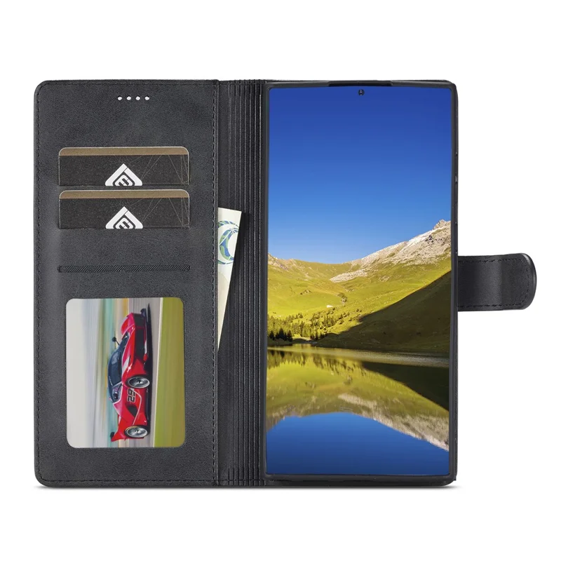 LC.IMEEKE Чехол-кошелек для Samsung Galaxy S26 Ultra, чехол из искусственной кожи с текстурой телячьей кожи - Черный