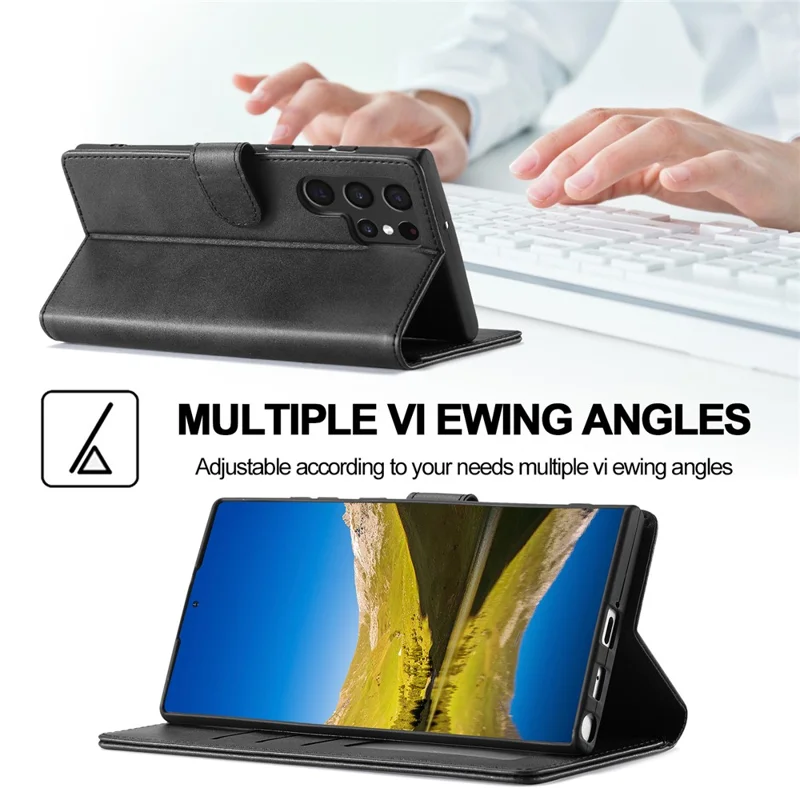 LC.IMEEKE Чехол-кошелек для Samsung Galaxy S26 Ultra, чехол из искусственной кожи с текстурой телячьей кожи - Черный