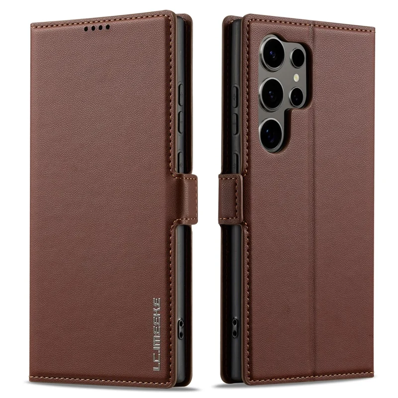 LC.IMEEKE L1 Series for Samsung Galaxy S26 Ultra Case PU Leather Wallet Stand Protective Phone Cover - Brown