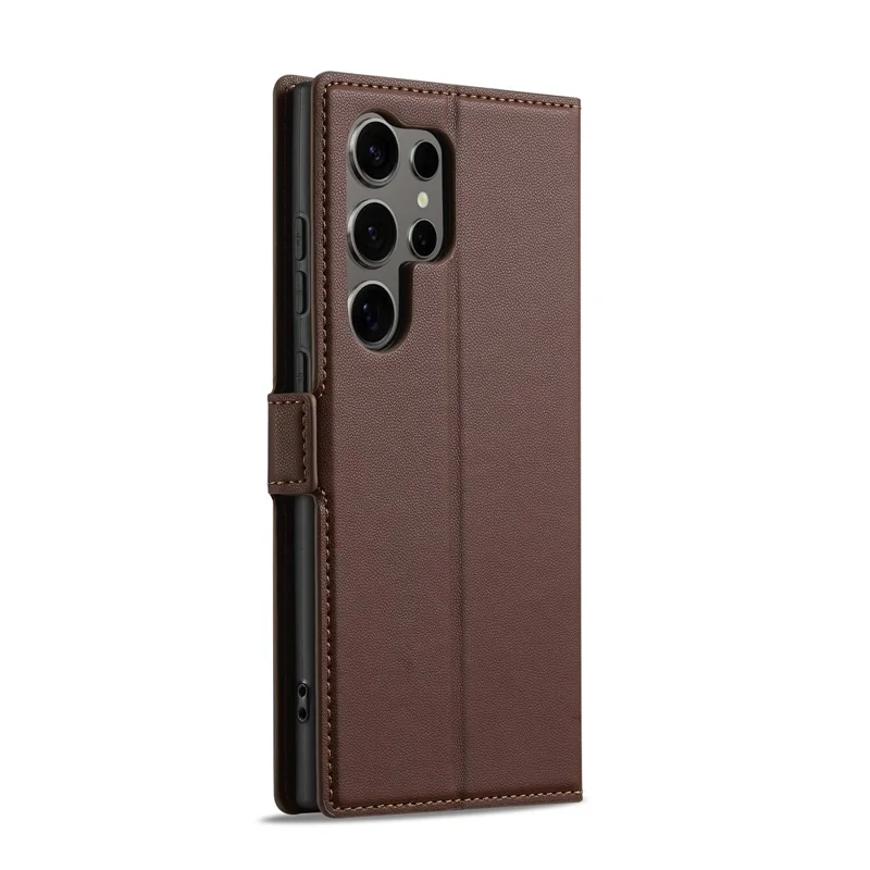 LC.IMEEKE L1 Series for Samsung Galaxy S26 Ultra Case PU Leather Wallet Stand Protective Phone Cover - Brown