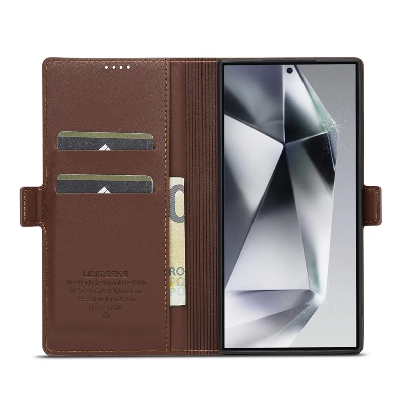 LC.IMEEKE L1 Series for Samsung Galaxy S26 Ultra Case PU Leather Wallet Stand Protective Phone Cover - Brown