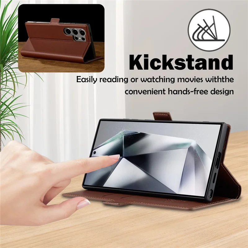 LC.IMEEKE L1 Series for Samsung Galaxy S26 Ultra Case PU Leather Wallet Stand Protective Phone Cover - Brown