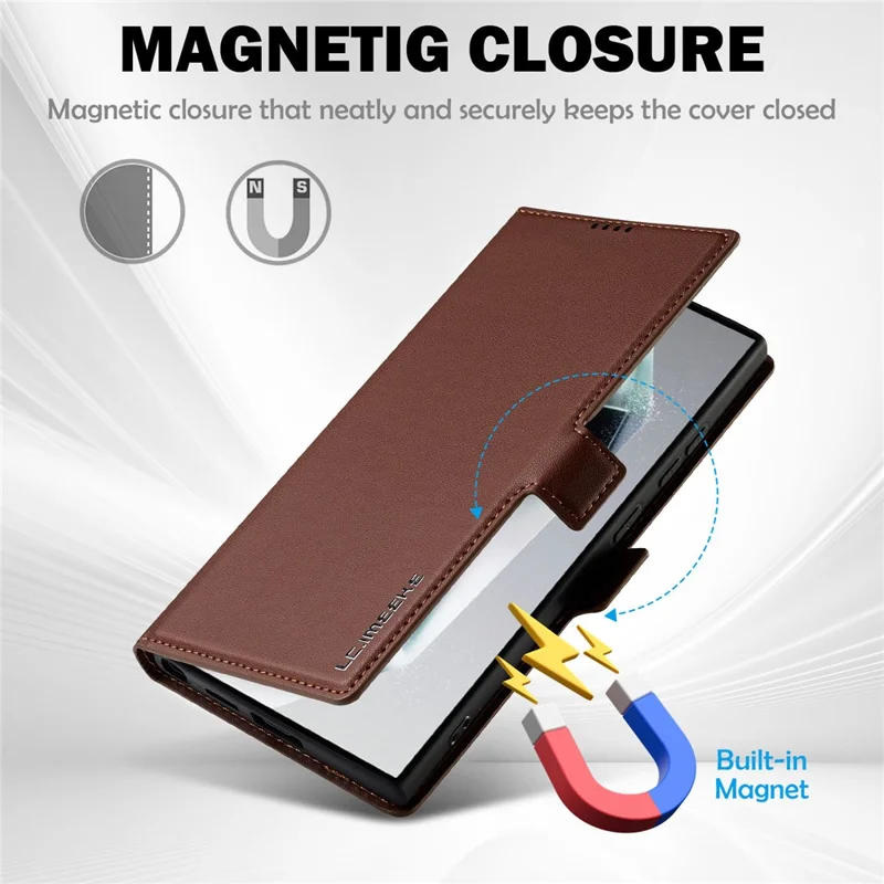 LC.IMEEKE L1 Series for Samsung Galaxy S26 Ultra Case PU Leather Wallet Stand Protective Phone Cover - Brown