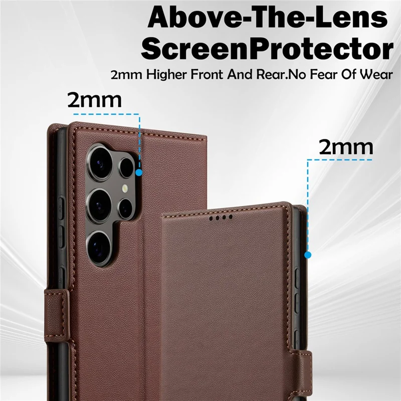 LC.IMEEKE L1 Series for Samsung Galaxy S26 Ultra Case PU Leather Wallet Stand Protective Phone Cover - Brown