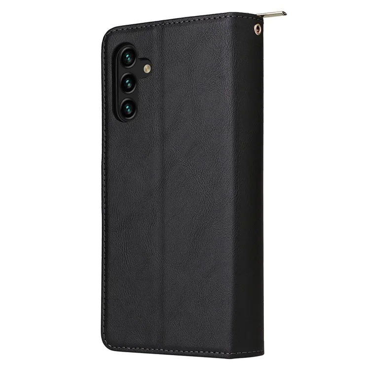 Для Samsung Galaxy A14 5G PU Leather 9 Scard Slots Chase Case Cash Pocket Cover Cover с Ремешком - Черный