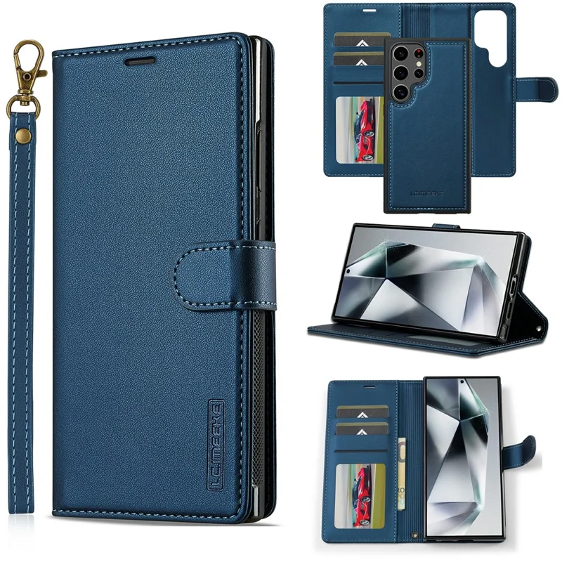 LC.IMEEKE L2 Series for Samsung Galaxy S26 Ultra Case PU Leather Wallet Detachable Magnetic Phone Cover - Blue