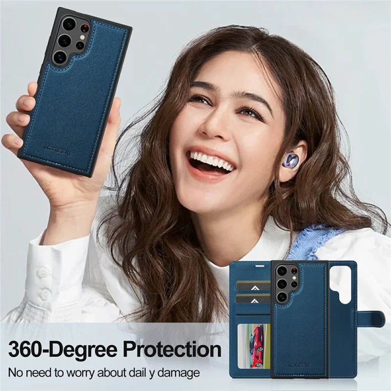 LC.IMEEKE L2 Series for Samsung Galaxy S26 Ultra Case PU Leather Wallet Detachable Magnetic Phone Cover - Blue