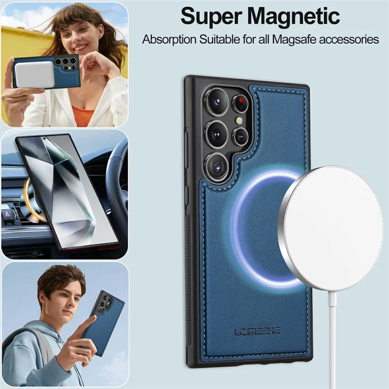 LC.IMEEKE L2 Series for Samsung Galaxy S26 Ultra Case PU Leather Wallet Detachable Magnetic Phone Cover - Blue