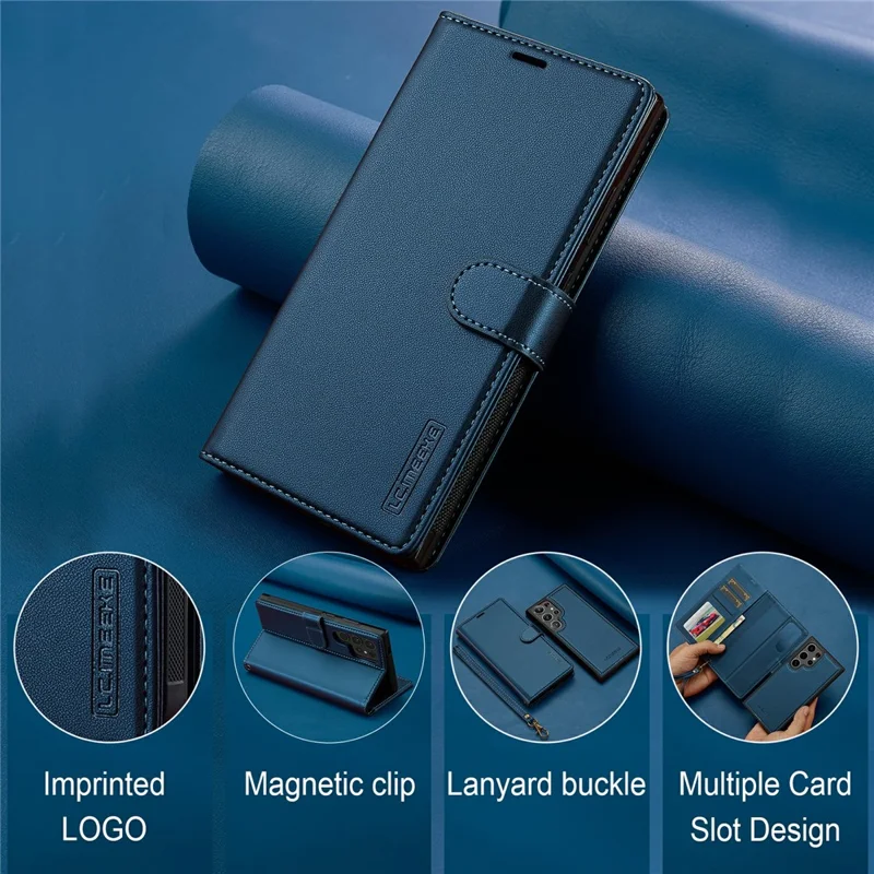 LC.IMEEKE L2 Series for Samsung Galaxy S26 Ultra Case PU Leather Wallet Detachable Magnetic Phone Cover - Blue