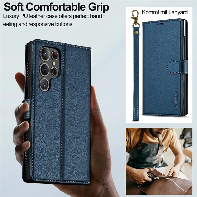 LC.IMEEKE L2 Series for Samsung Galaxy S26 Ultra Case PU Leather Wallet Detachable Magnetic Phone Cover - Blue