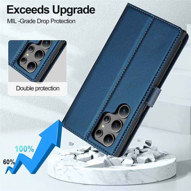 LC.IMEEKE L2 Series for Samsung Galaxy S26 Ultra Case PU Leather Wallet Detachable Magnetic Phone Cover - Blue