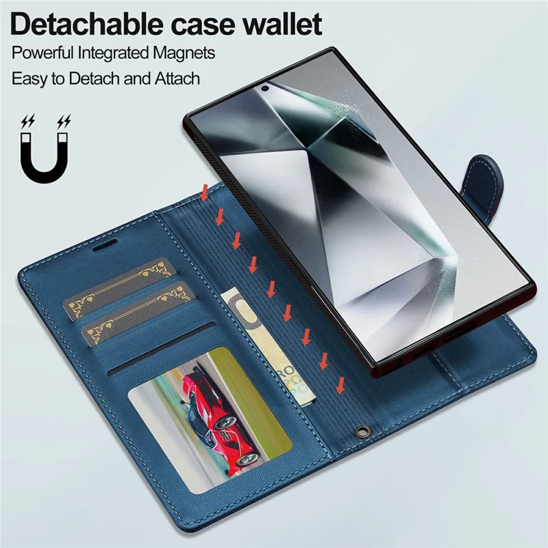 LC.IMEEKE L2 Series for Samsung Galaxy S26 Ultra Case PU Leather Wallet Detachable Magnetic Phone Cover - Blue