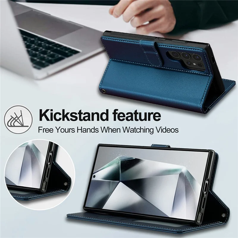 LC.IMEEKE L2 Series for Samsung Galaxy S26 Ultra Case PU Leather Wallet Detachable Magnetic Phone Cover - Blue