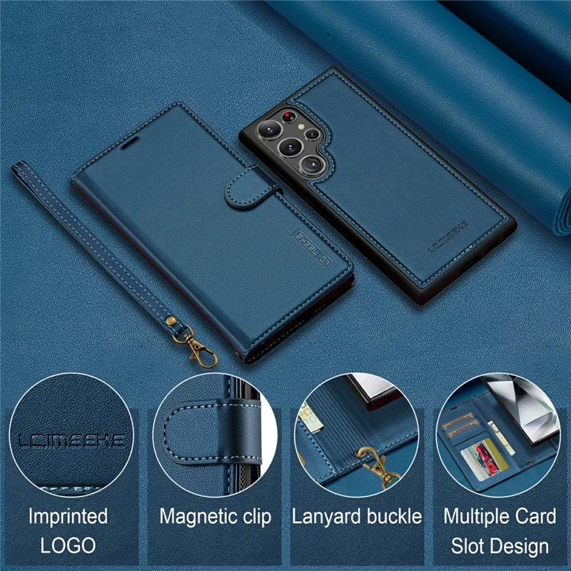 LC.IMEEKE L2 Series for Samsung Galaxy S26 Ultra Case PU Leather Wallet Detachable Magnetic Phone Cover - Blue