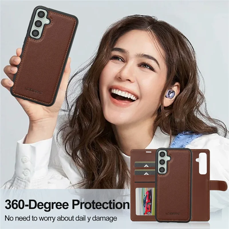 LC.IMEEKE L2 Series for Samsung Galaxy S26+ Case PU Leather Wallet Detachable Magnetic Phone Cover - Brown