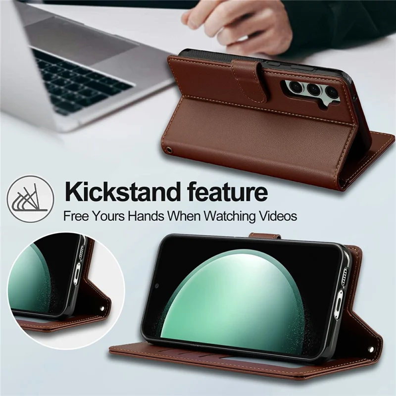 LC.IMEEKE L2 Series for Samsung Galaxy S26+ Case PU Leather Wallet Detachable Magnetic Phone Cover - Brown