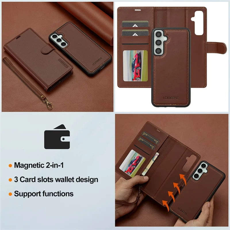LC.IMEEKE Serie L2 per Samsung Galaxy S26 / S26 Pro Custodia in PU Pelle Portafoglio Staccabile con Cover Magnetica - Marrone