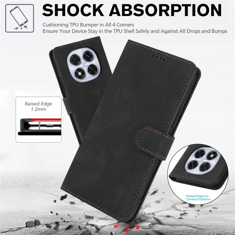 Étui pour Xiaomi Redmi Note 15 Pro 4G (Global) en cuir PU avec portefeuille et support - Noir