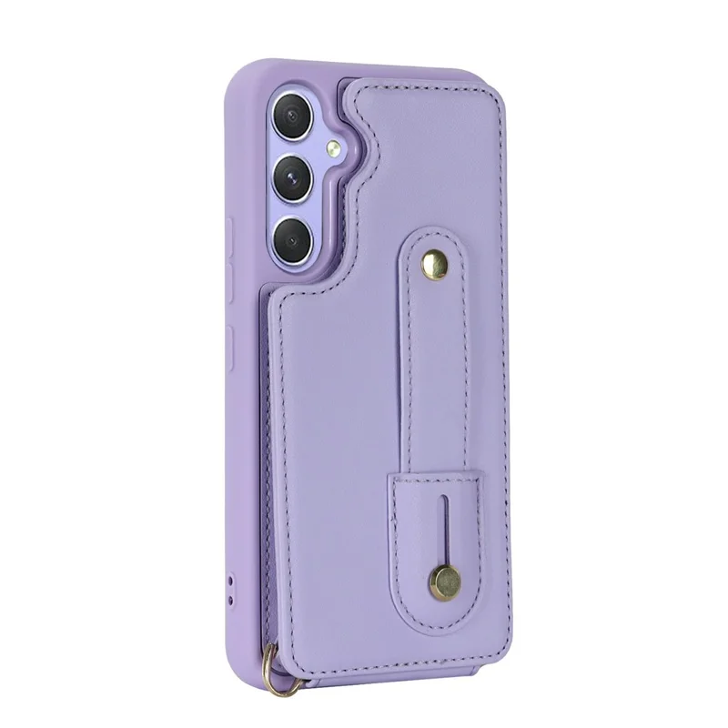 For Samsung Galaxy S26+ Case Kickstand Card Slots Leather Coated TPU Cover with Shoulder Strap - Purple - 11