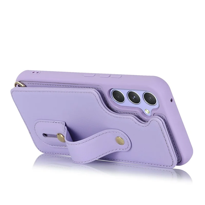 For Samsung Galaxy S26+ Case Kickstand Card Slots Leather Coated TPU Cover with Shoulder Strap - Purple - 3