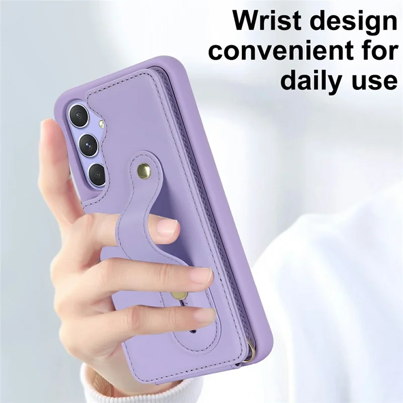 For Samsung Galaxy S26+ Case Kickstand Card Slots Leather Coated TPU Cover with Shoulder Strap - Purple - 8