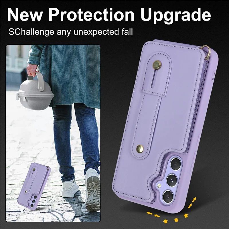 For Samsung Galaxy S26+ Case Kickstand Card Slots Leather Coated TPU Cover with Shoulder Strap - Purple - 9