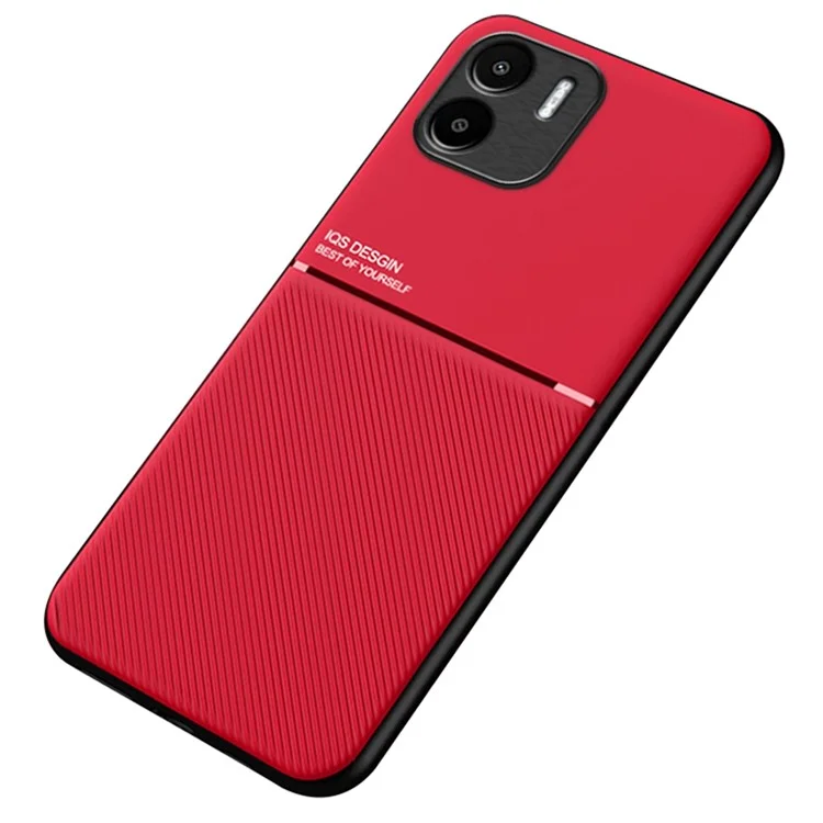Drop Proof Back Case für Xiaomi Redmi A1 4G / A2 4G, liniengeprägtes PU-Leder + TPU-Hybrid-Gehäuse mit eingebautem Metallblatt - Rot