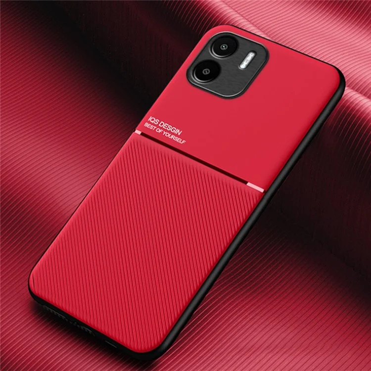 Drop Proof Back Case für Xiaomi Redmi A1 4G / A2 4G, liniengeprägtes PU-Leder + TPU-Hybrid-Gehäuse mit eingebautem Metallblatt - Rot