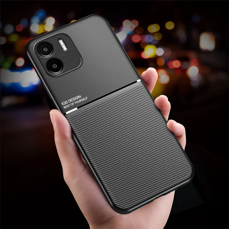 Drop Proof Back Case für Xiaomi Redmi A1 4G / A2 4G, liniengeprägtes PU-Leder + TPU-Hybrid-Gehäuse mit eingebautem Metallblatt - Rot