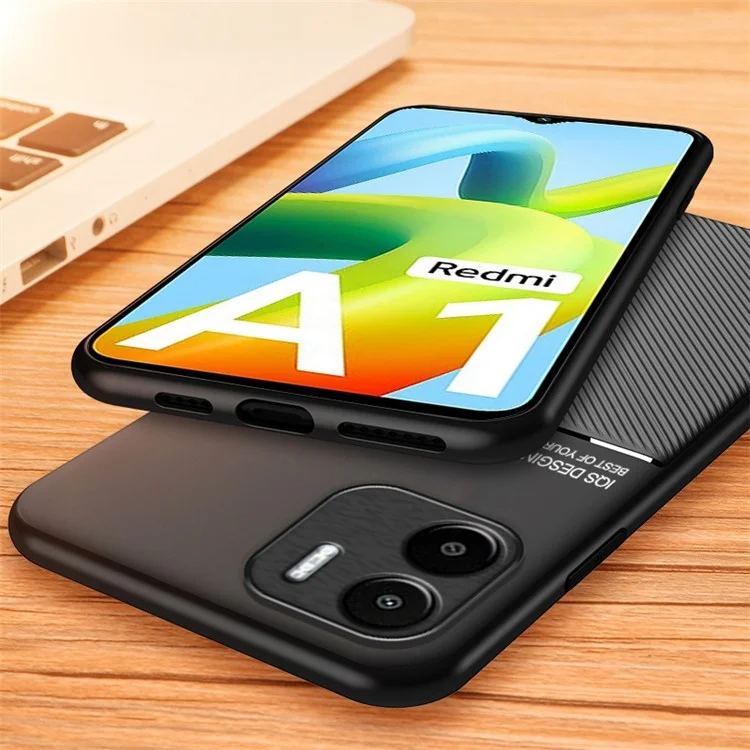 Drop Proof Back Case für Xiaomi Redmi A1 4G / A2 4G, liniengeprägtes PU-Leder + TPU-Hybrid-Gehäuse mit eingebautem Metallblatt - Rot