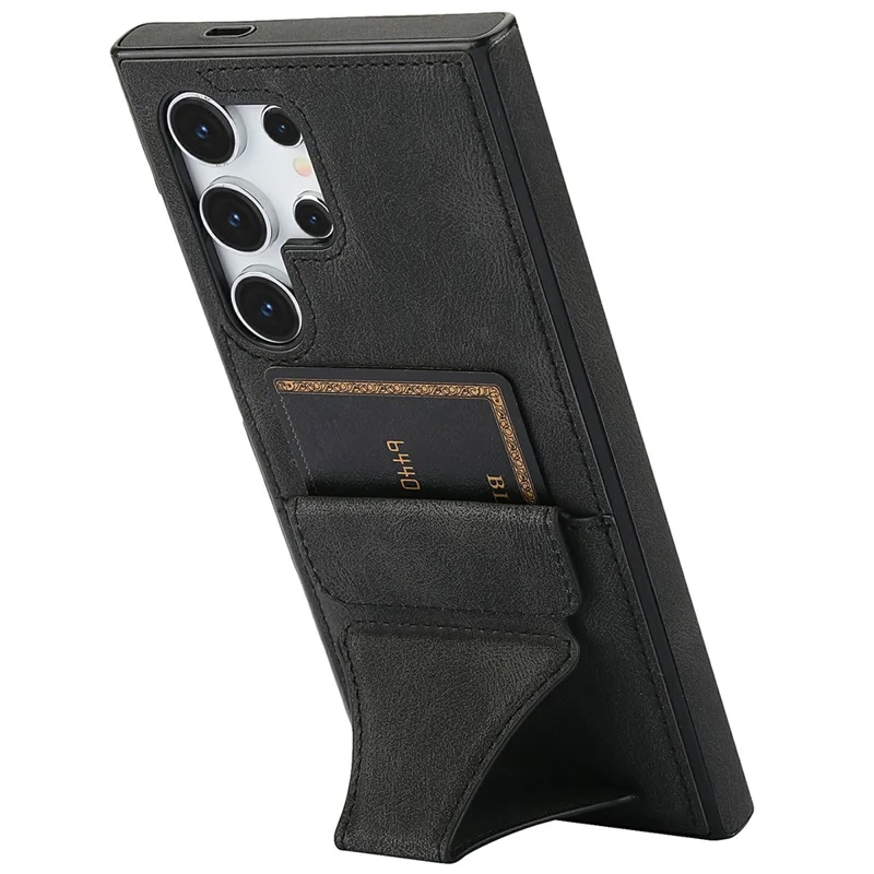 Zwart hoesje voor Samsung Galaxy S26 Ultra van leer + TPU met kaarthouder en standaard