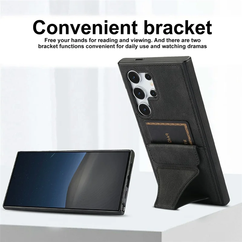 Zwart hoesje voor Samsung Galaxy S26 Ultra van leer + TPU met kaarthouder en standaard