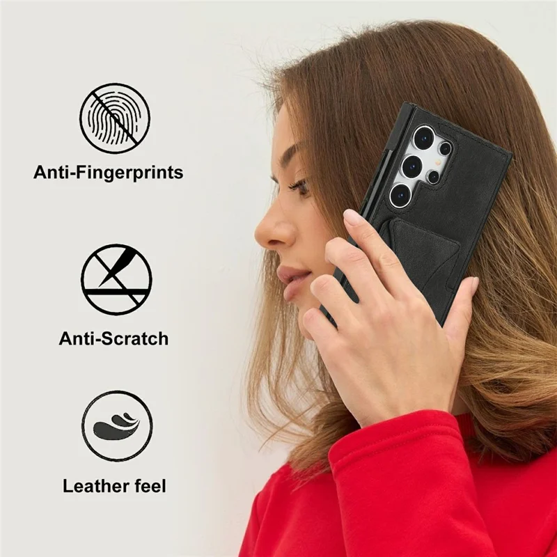 Zwart hoesje voor Samsung Galaxy S26 Ultra van leer + TPU met kaarthouder en standaard