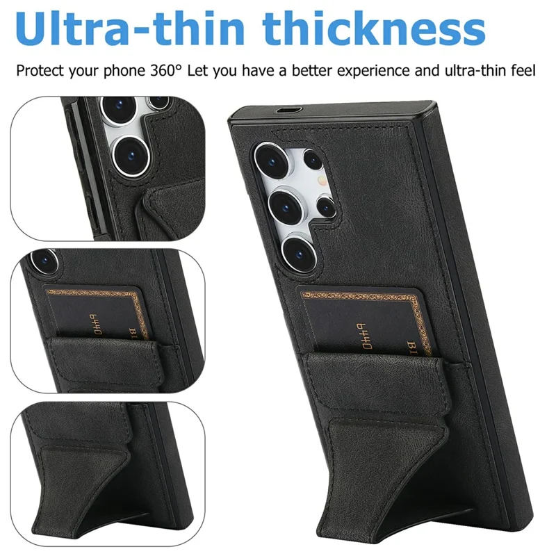 Zwart hoesje voor Samsung Galaxy S26 Ultra van leer + TPU met kaarthouder en standaard