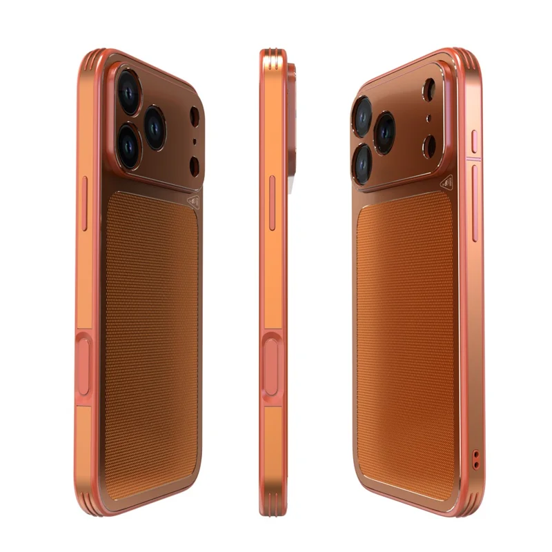 LUPHIE For iPhone 17 Pro Max Case Ultra Slim Metal Phone Back Cover Textured Design - Orange