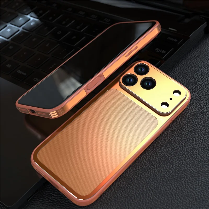 LUPHIE For iPhone 17 Pro Max Case Ultra Slim Metal Phone Back Cover Textured Design - Orange