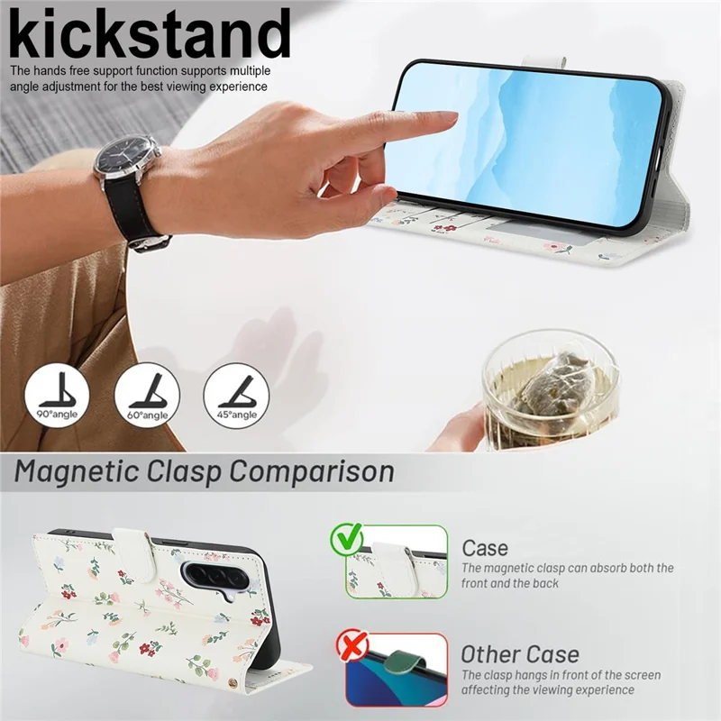 Wallet Case for Samsung Galaxy A37 / A56 5G / A36 5G Rhombic Floral Design Leather Flip Phone Cover with Strap - A1