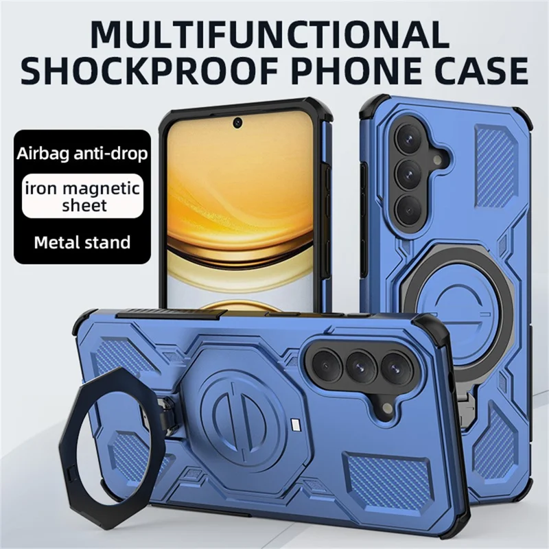 For Samsung Galaxy A37 5G Magnetic Case Rotating Metal Kickstand Shockproof PC + TPU Phone Back Cover - Dark Blue