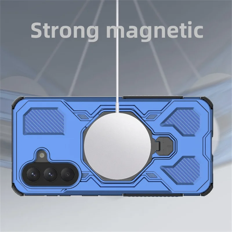 For Samsung Galaxy A37 5G Magnetic Case Rotating Metal Kickstand Shockproof PC + TPU Phone Back Cover - Dark Blue