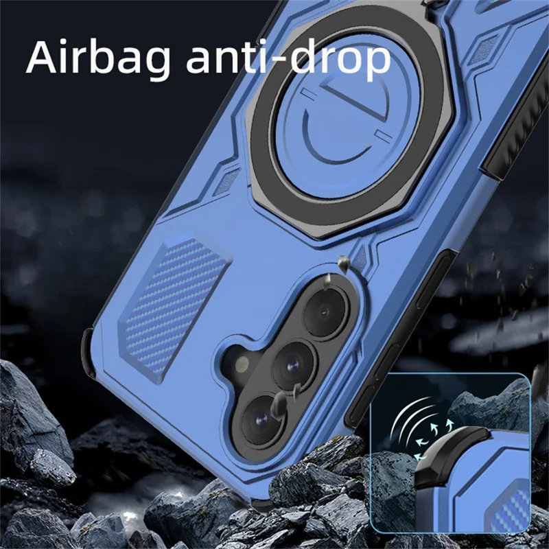 For Samsung Galaxy A57 5G Magnetic Case Rotating Metal Kickstand Shockproof PC + TPU Phone Back Cover - Dark Blue