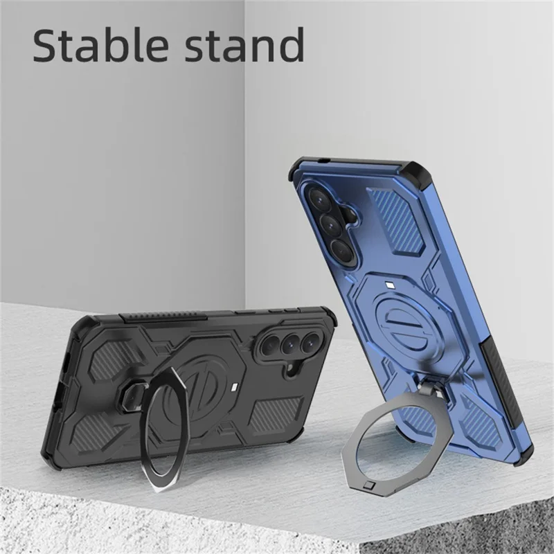 For Samsung Galaxy A57 5G Magnetic Case Rotating Metal Kickstand Shockproof PC + TPU Phone Back Cover - Dark Blue