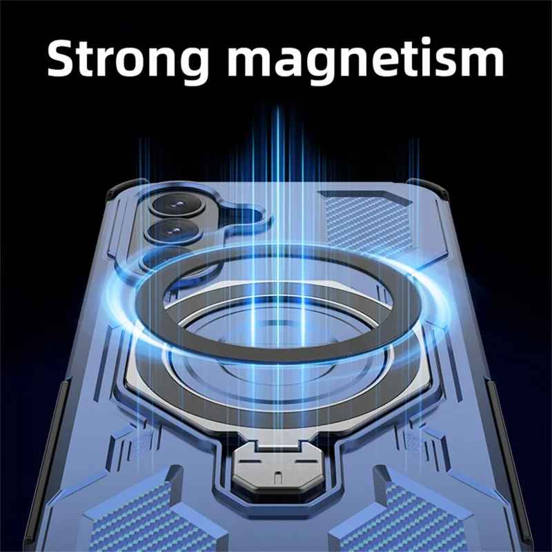 For Samsung Galaxy A57 5G Magnetic Case Rotating Metal Kickstand Shockproof PC + TPU Phone Back Cover - Dark Blue