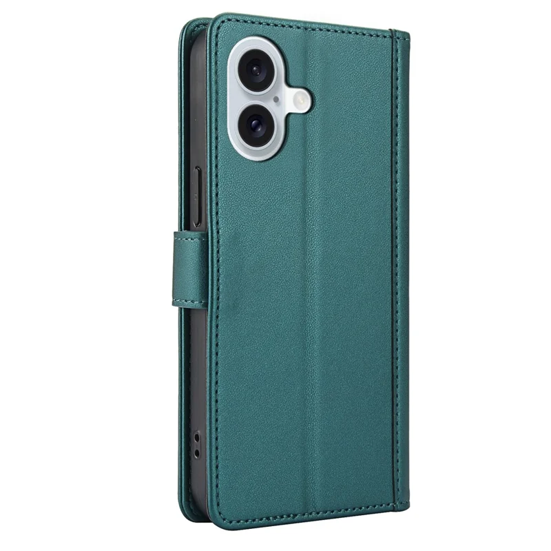 For iPhone 17 Case PU Leather Stand View Phone Wallet Cover with Hand Strap - Green