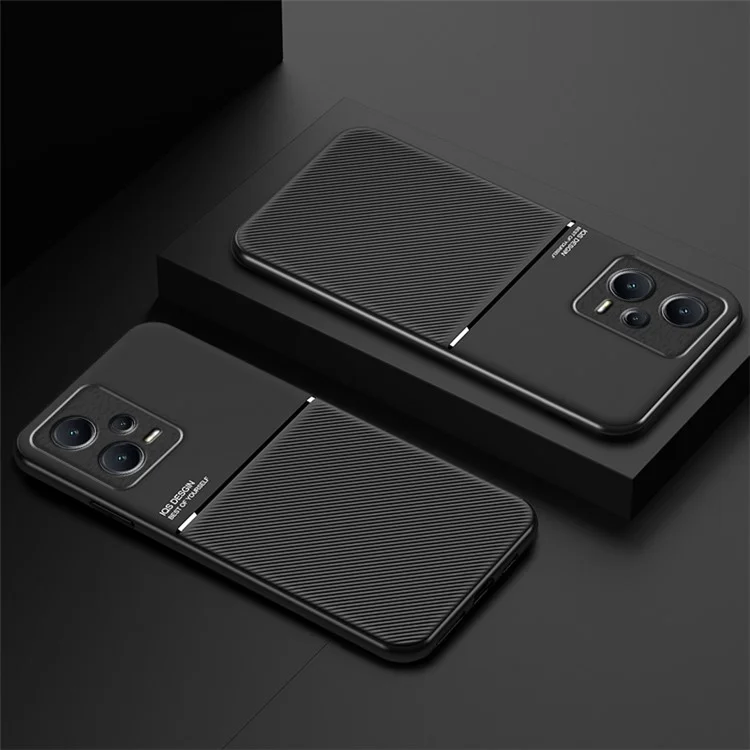 Anti-scratch Back Case for Xiaomi Redmi Note 12 Pro 5G Lines Imprinted PU Leather+TPU Hybrid Shell with Built-in Metal Sheet - Green