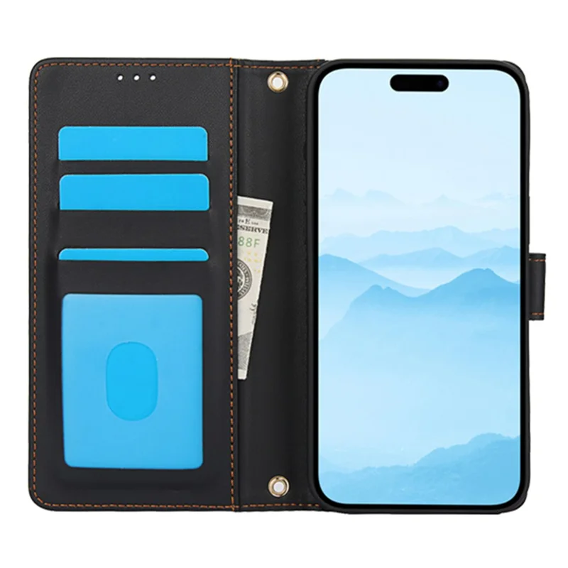 For iPhone 18 Pro / 17 Pro Case PU Leather Stand View Phone Wallet Cover with Hand Strap - Black