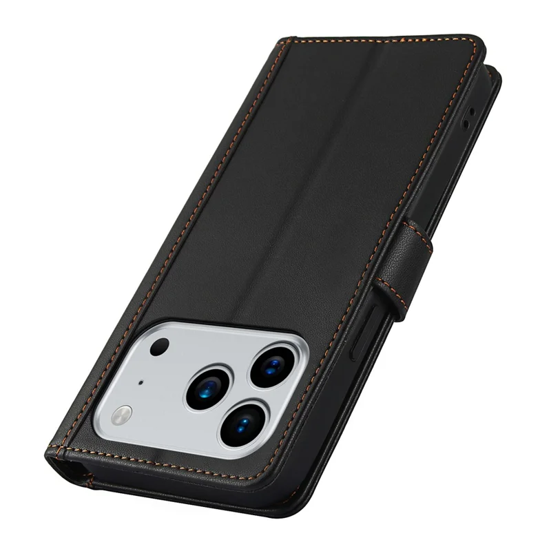 For iPhone 18 Pro / 17 Pro Case PU Leather Stand View Phone Wallet Cover with Hand Strap - Black
