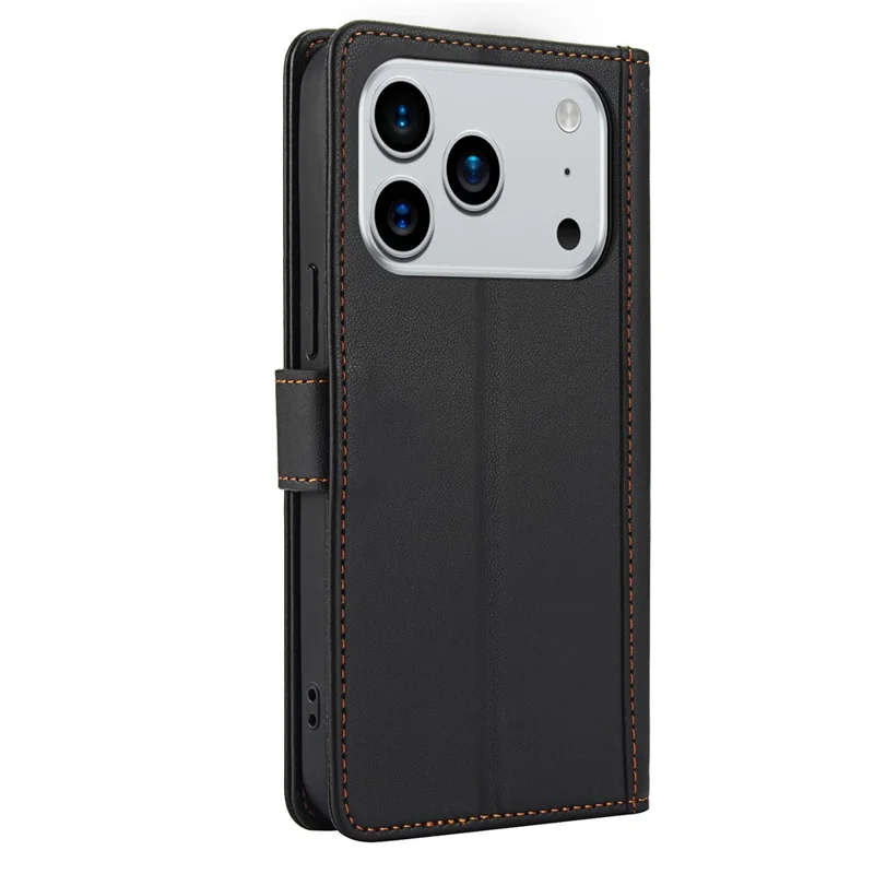 For iPhone 18 Pro / 17 Pro Case PU Leather Stand View Phone Wallet Cover with Hand Strap - Black