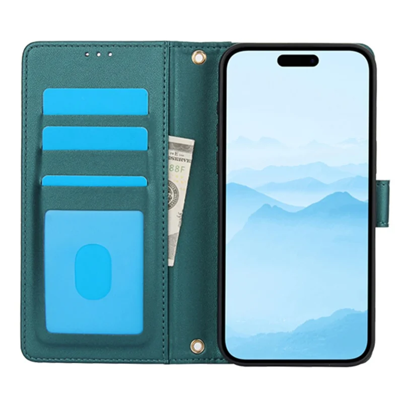 Für iPhone 17 Pro Max Hülle aus PU-Leder mit Ständer, Sichtfenster, Brieftasche und Handschlaufe - Grün