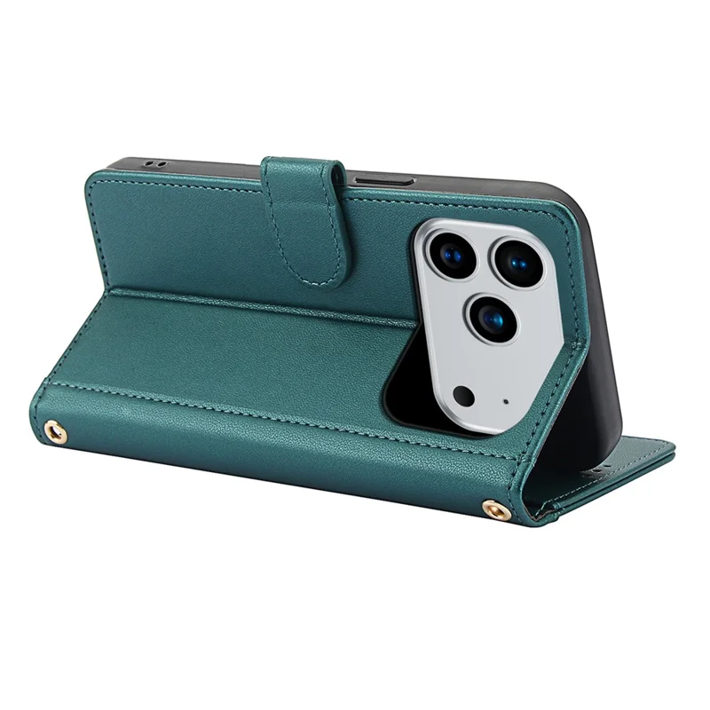 Für iPhone 17 Pro Max Hülle aus PU-Leder mit Ständer, Sichtfenster, Brieftasche und Handschlaufe - Grün